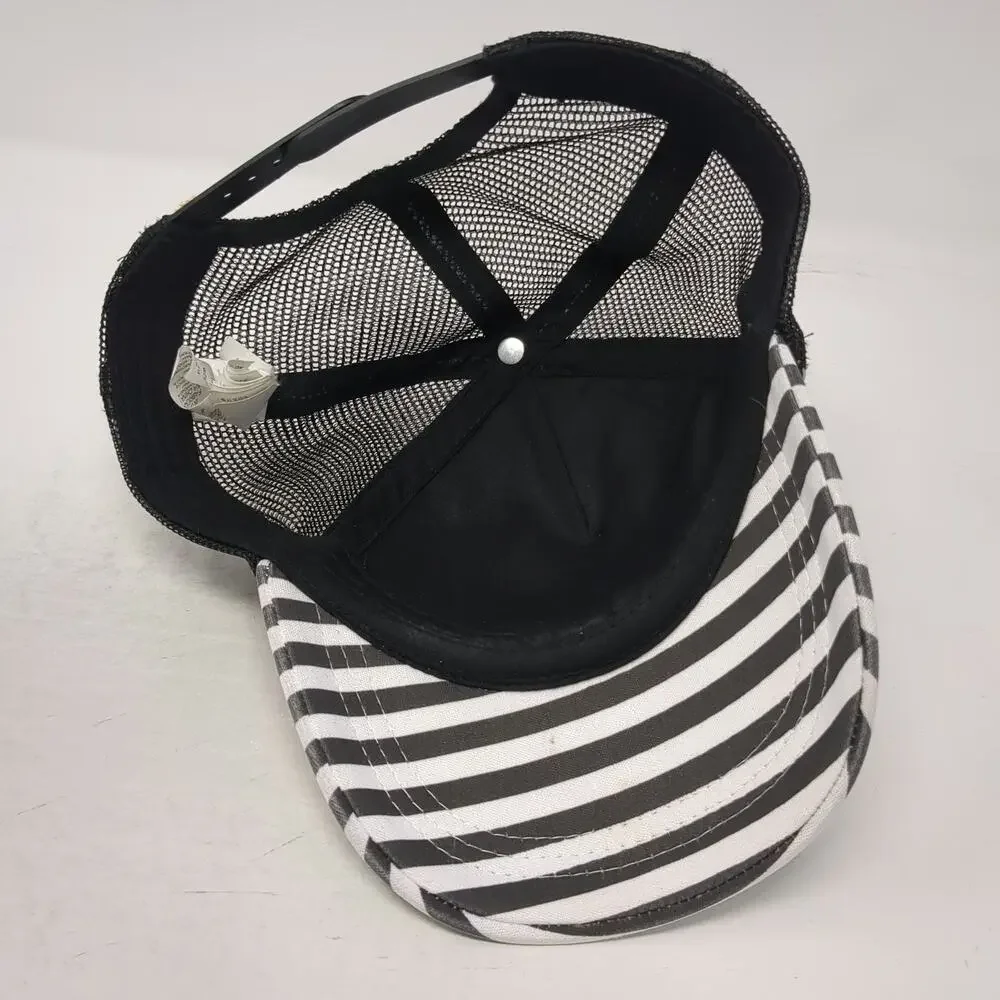 Roxy Trucker Hat Black Floral Hibiscus Striped One Size Mesh Snapback Bill